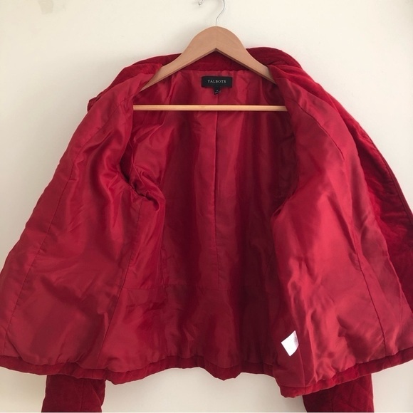Talbots Red Quilted Velvet Jacket Sz 14 Classic Preppy Holiday Blazer w/ Pockets - Picture 7 of 12